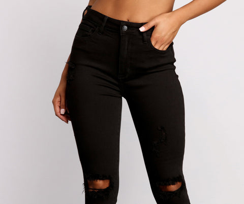 High Rise Knee Slit Skinny Jeans