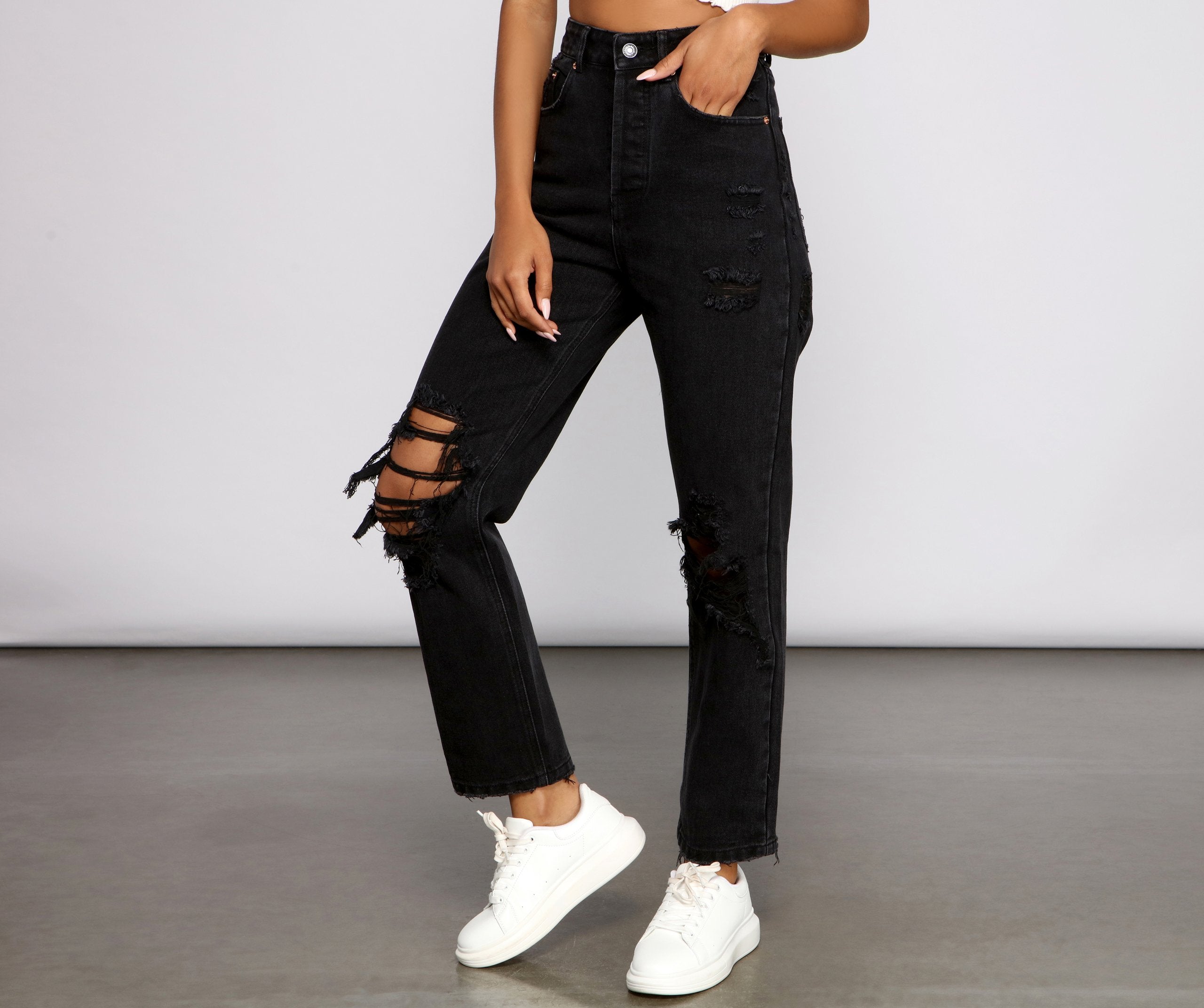 Extra High Rise Distressed Boyfriend Jeans