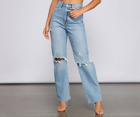 High Rise Distressed Boyfriend Jeans