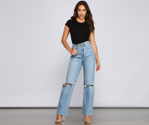 High Rise Distressed Boyfriend Jeans