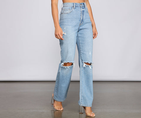 High Rise Distressed Boyfriend Jeans