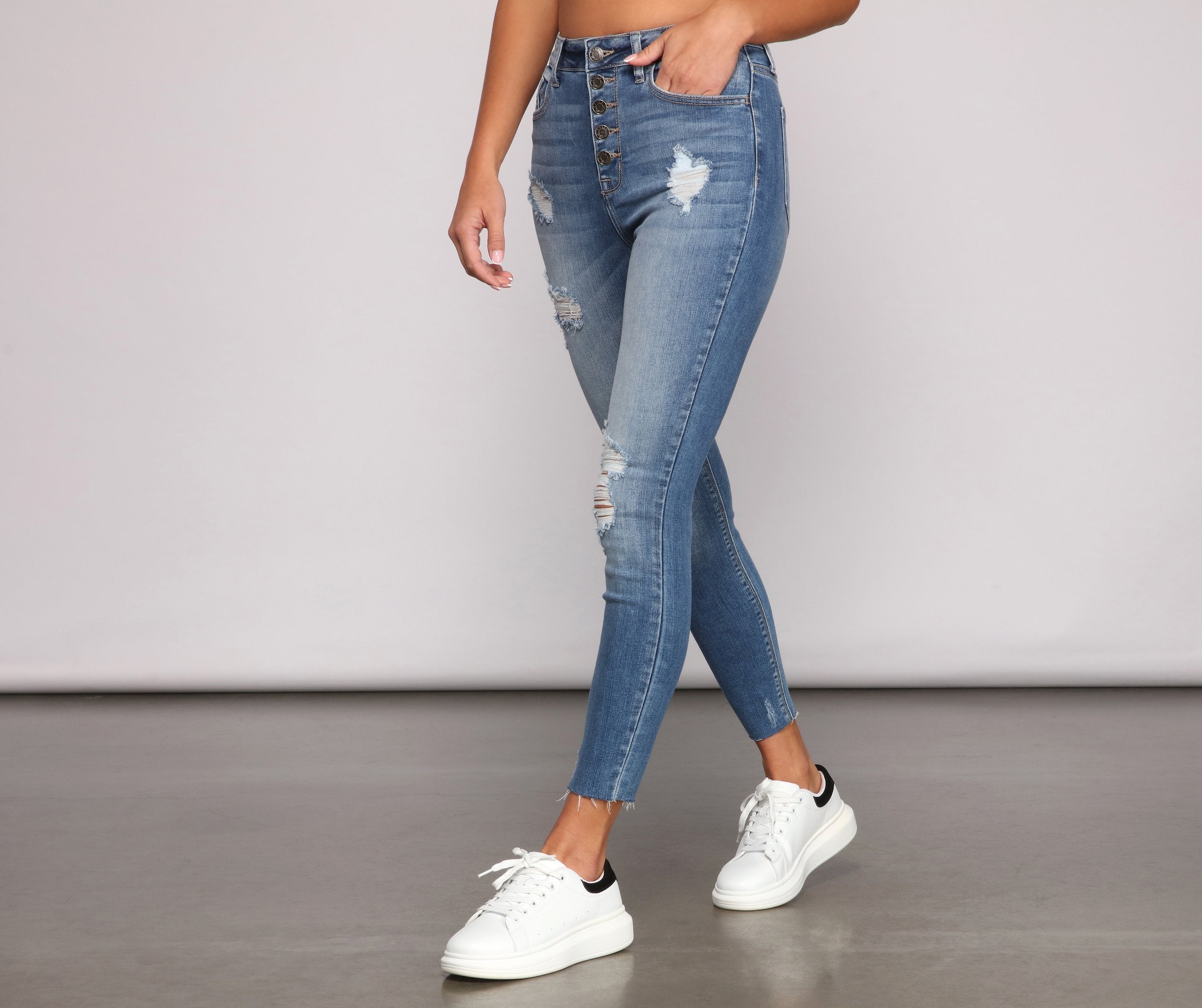 High Rise Button Down Cropped Jeans