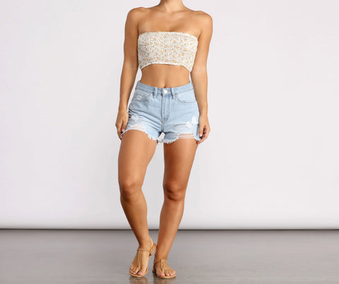 Short en jean taille haute coupé