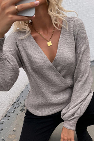 Lantern Sleeve Surplice Knit Sweater