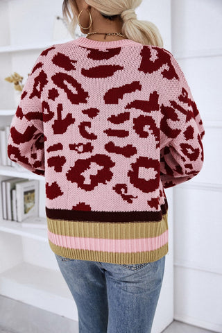 Leopard Round Neck Long Sleeve Sweater