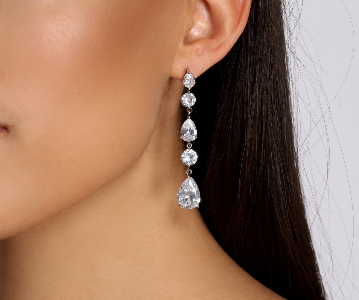 Falling Hard Teardrop Cubic Zirconia Duster Earrings