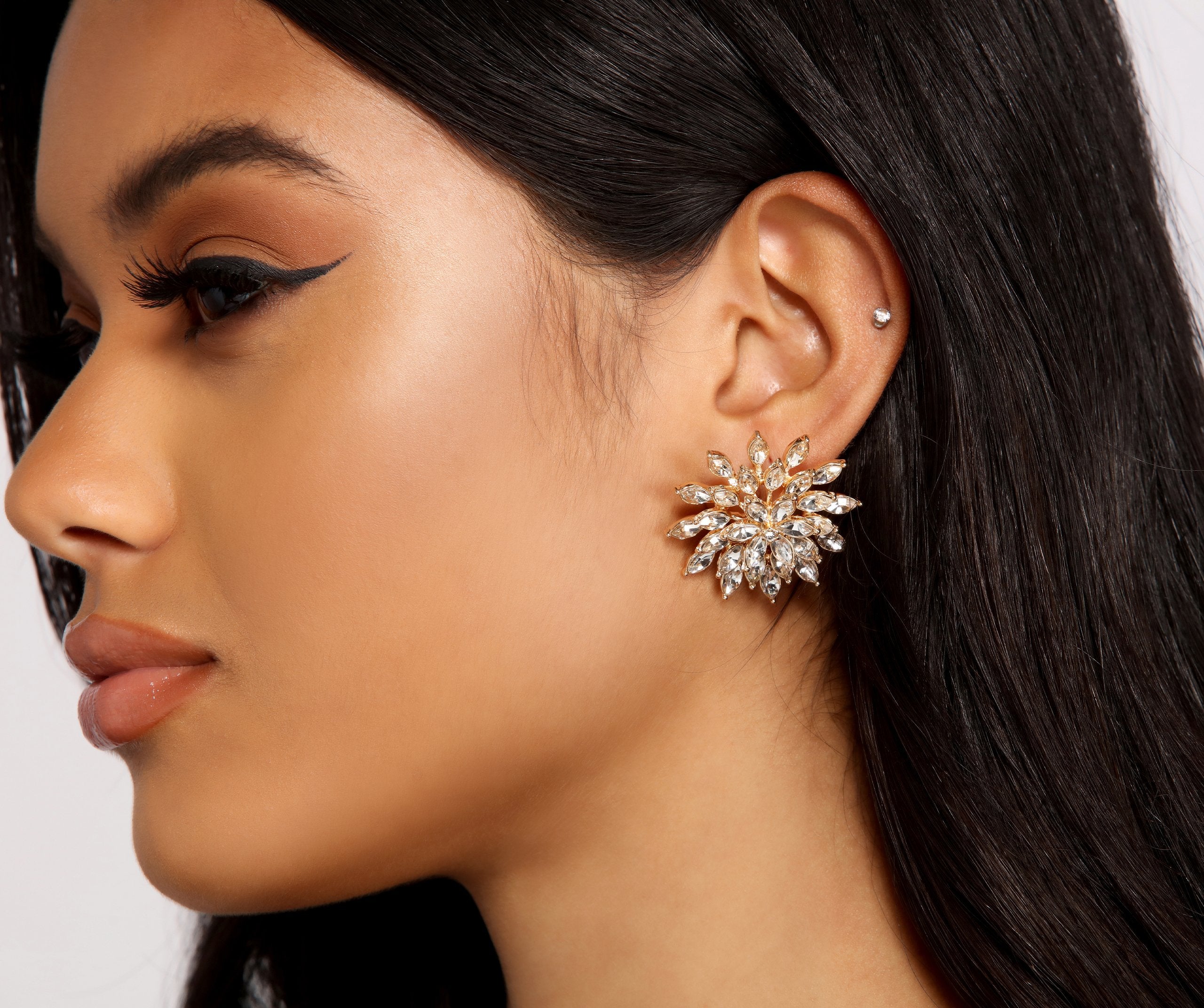 Faceted Gemstone Flower Stud Earrings