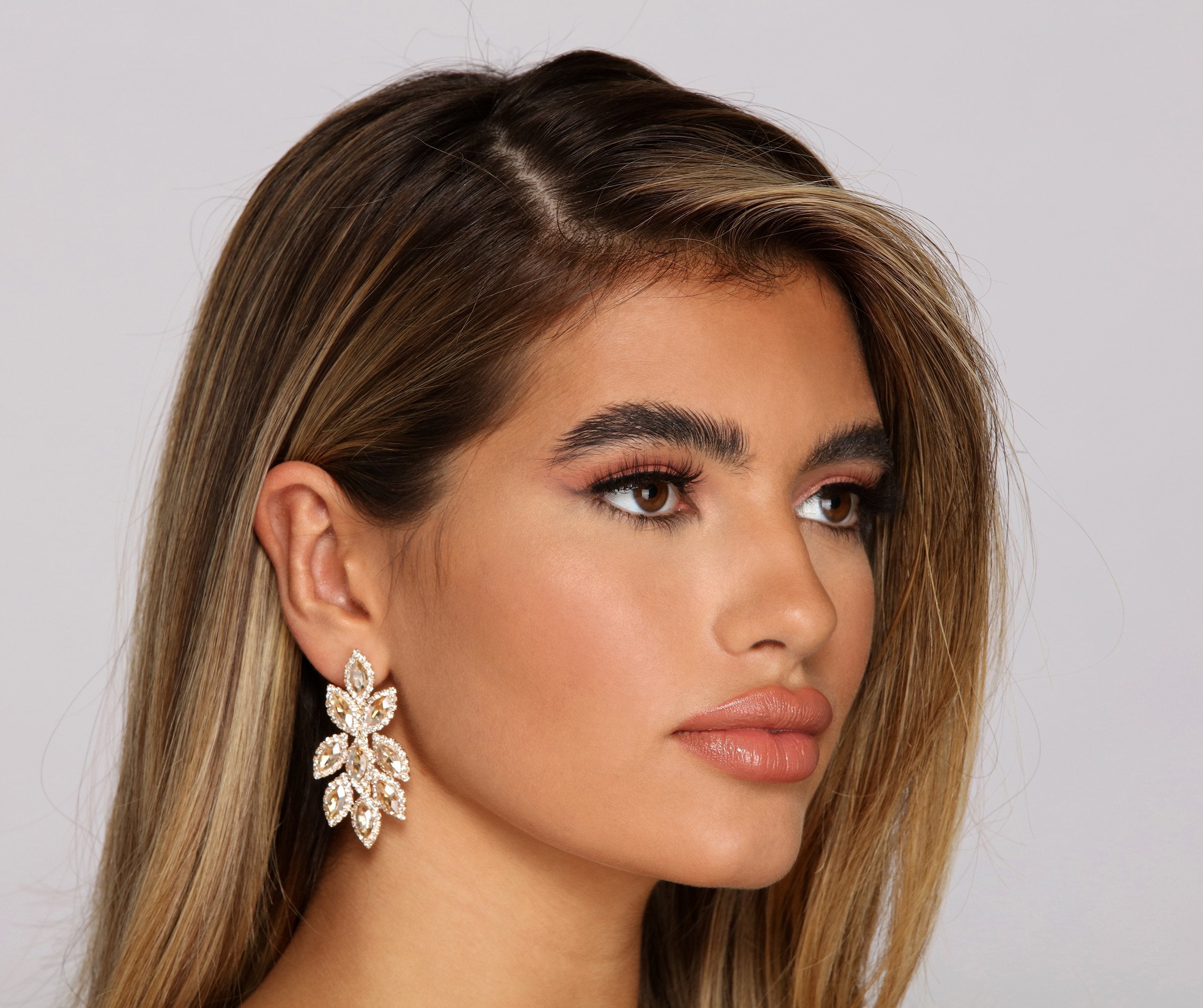 Glam Stunner Rhinestone Leaf-Shaped Earrings