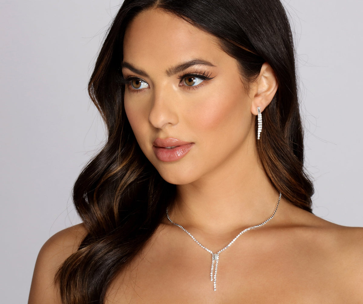 Just A Touch Dainty Rhinestone Necklace + Earring Set