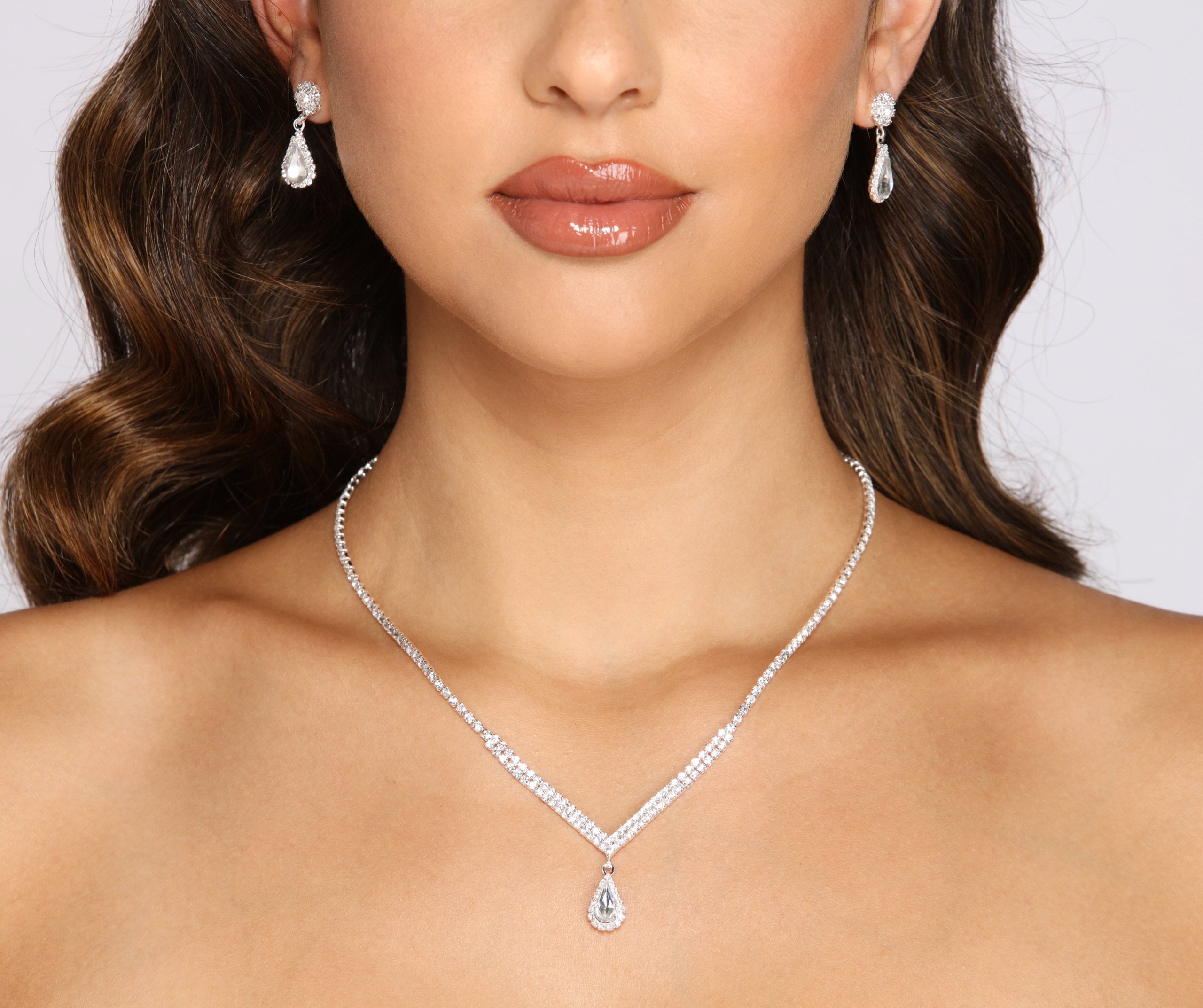 Elegant Style Rhinestone Necklace And Earrings Set