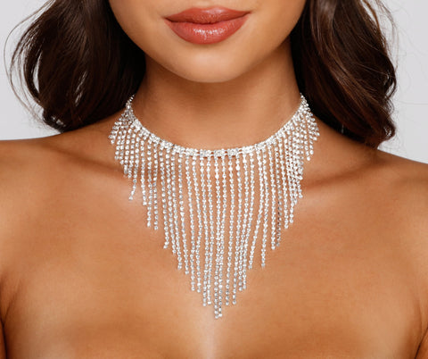 Icy Rhinestone Fringe Choker Necklace