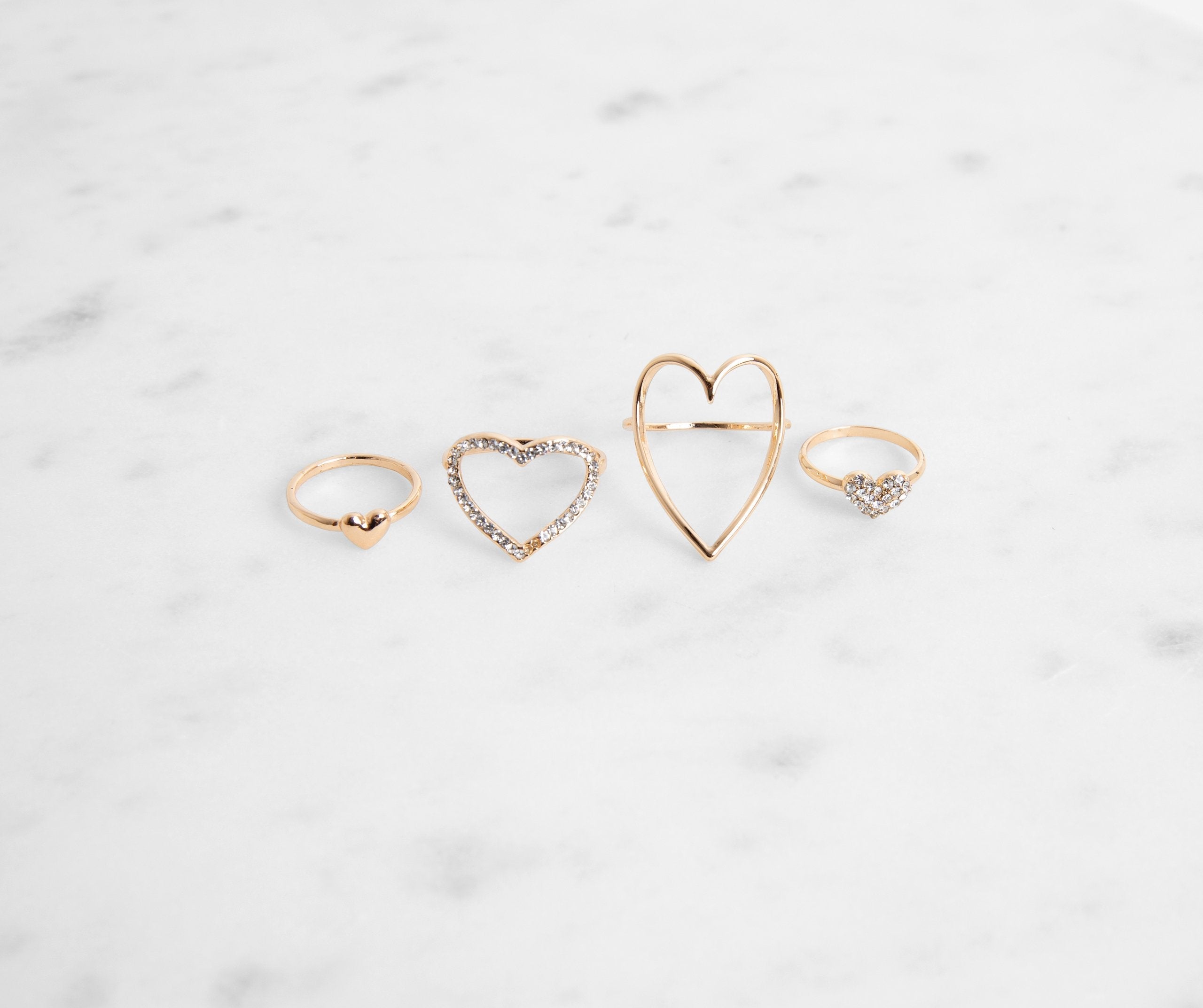 Four Pack Dainty Heart Rings