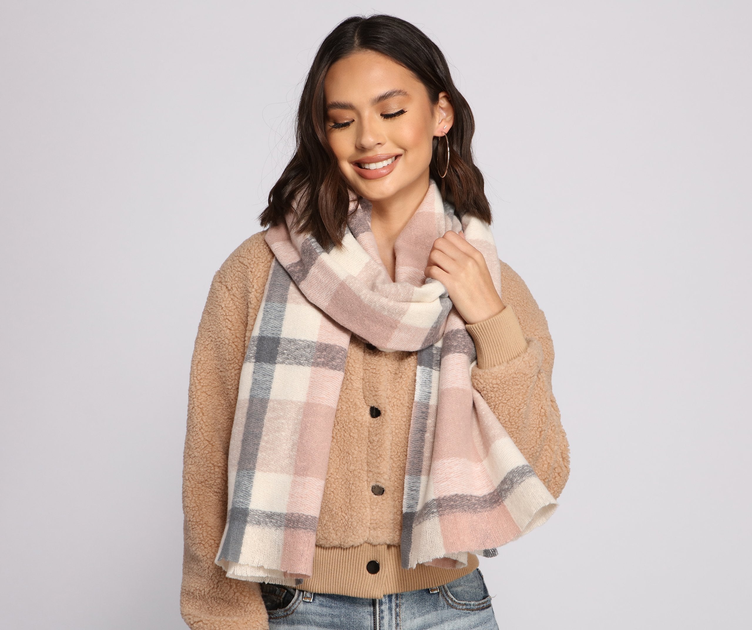 Wrapped In Cozy Vibes Plaid Blanket Scarf