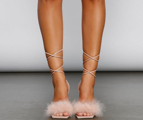 Glam Life Marabou Lace-Up Heels