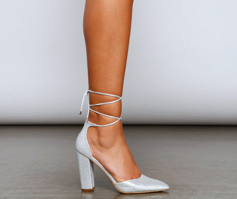 Glam Diva Glitter Lace-Up Block Heels