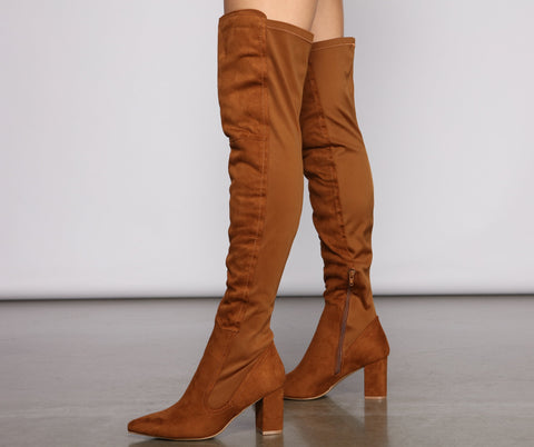 Faux Suede Over The Knee Block Heel Boots