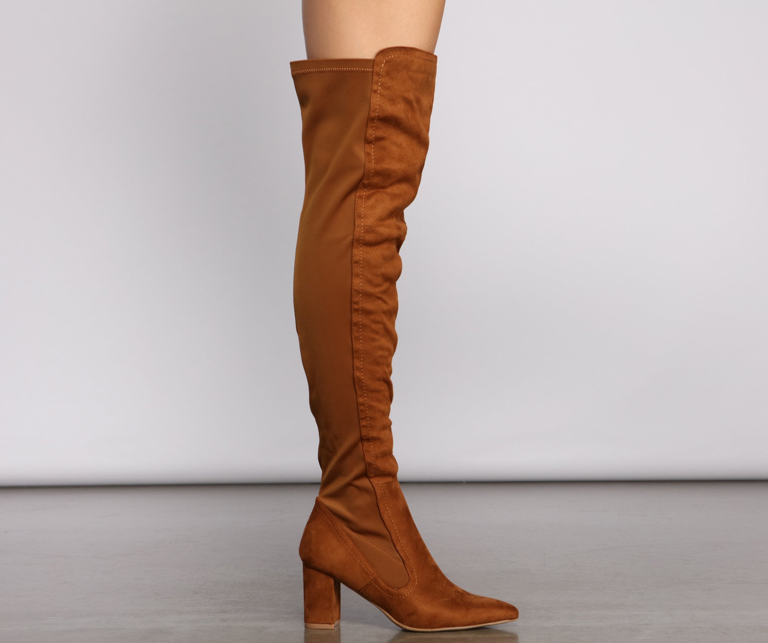 Faux Suede Over The Knee Block Heel Boots