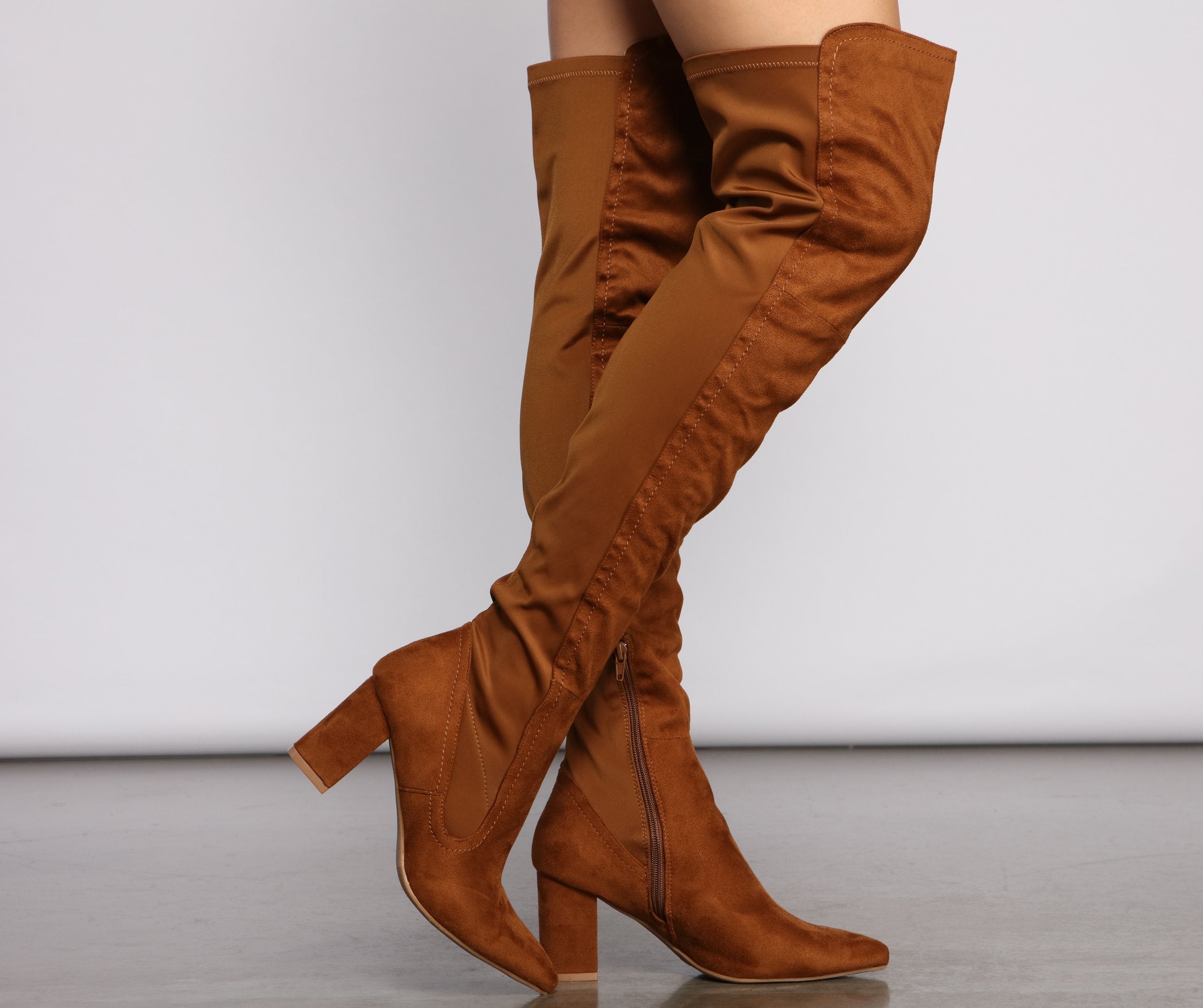 Faux Suede Over The Knee Block Heel Boots