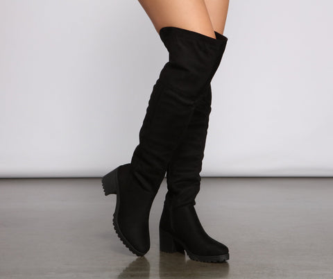 Faux Suede Over The Knee Lug Sole Boots