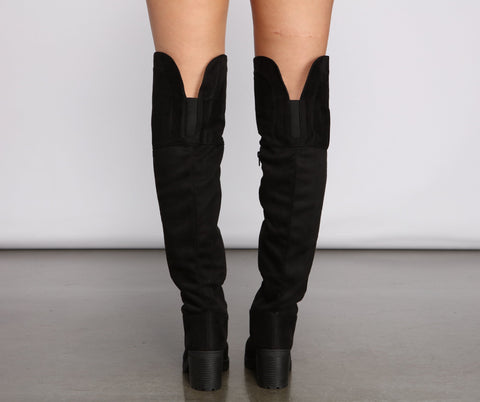 Overknee-Stiefel aus Wildlederimitat mit Profilsohle