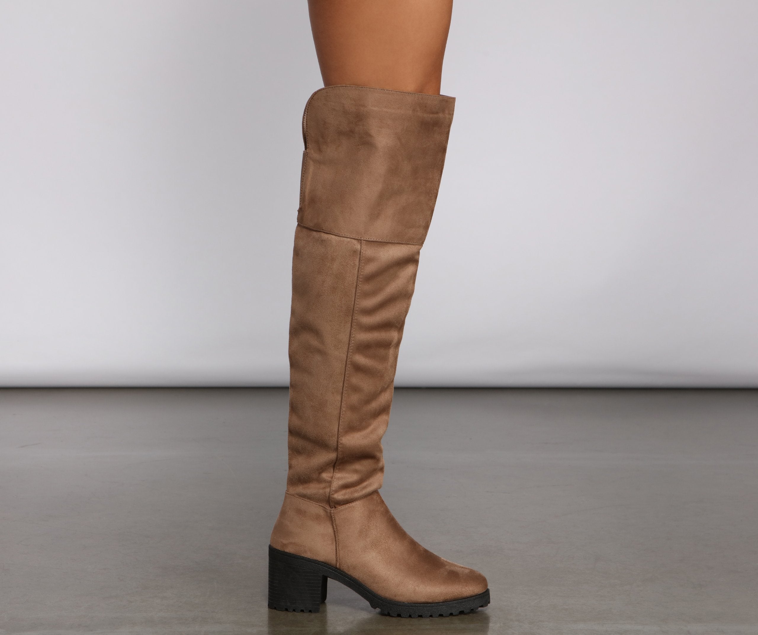 Faux Suede Over The Knee Lug Sole Boots