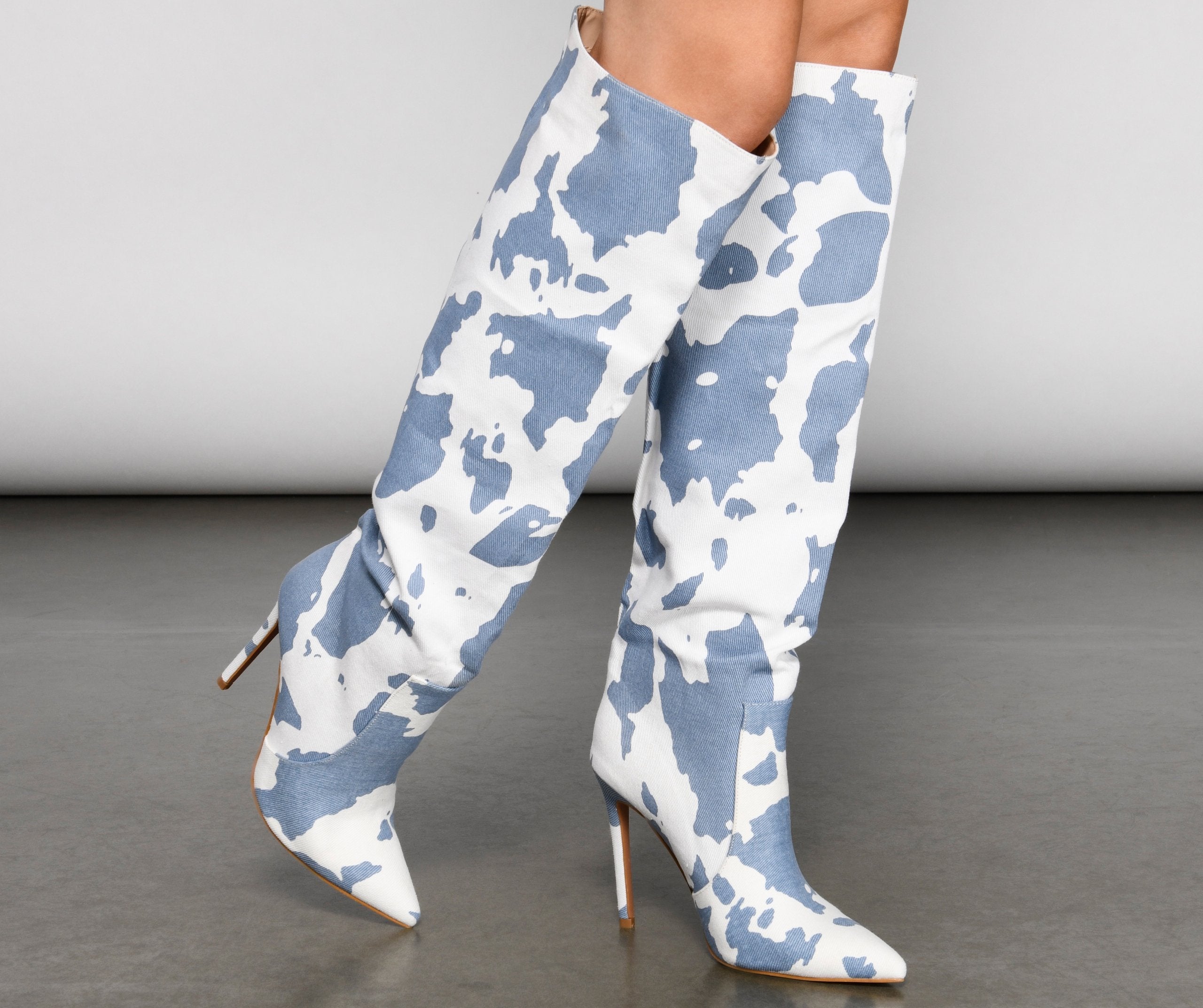 Moo Over Denim Knee-High Stiletto Boots