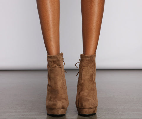 Faux Suede Platform Lace-Up Booties