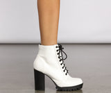 Faux Leather Lace Up Lug Booties