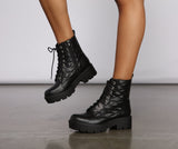 Glam It Up Faux Leather Quilted Combat Booties