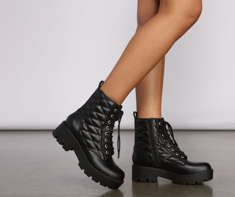 Glam It Up Faux Leather Quilted Combat Booties