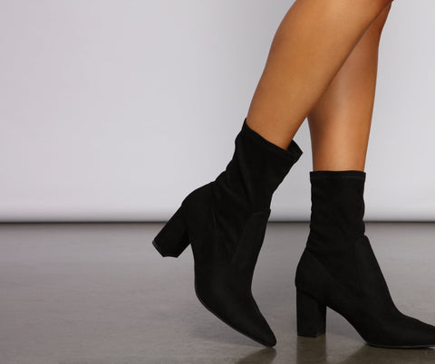 Faux Suede Pointed Toe Sock Booties