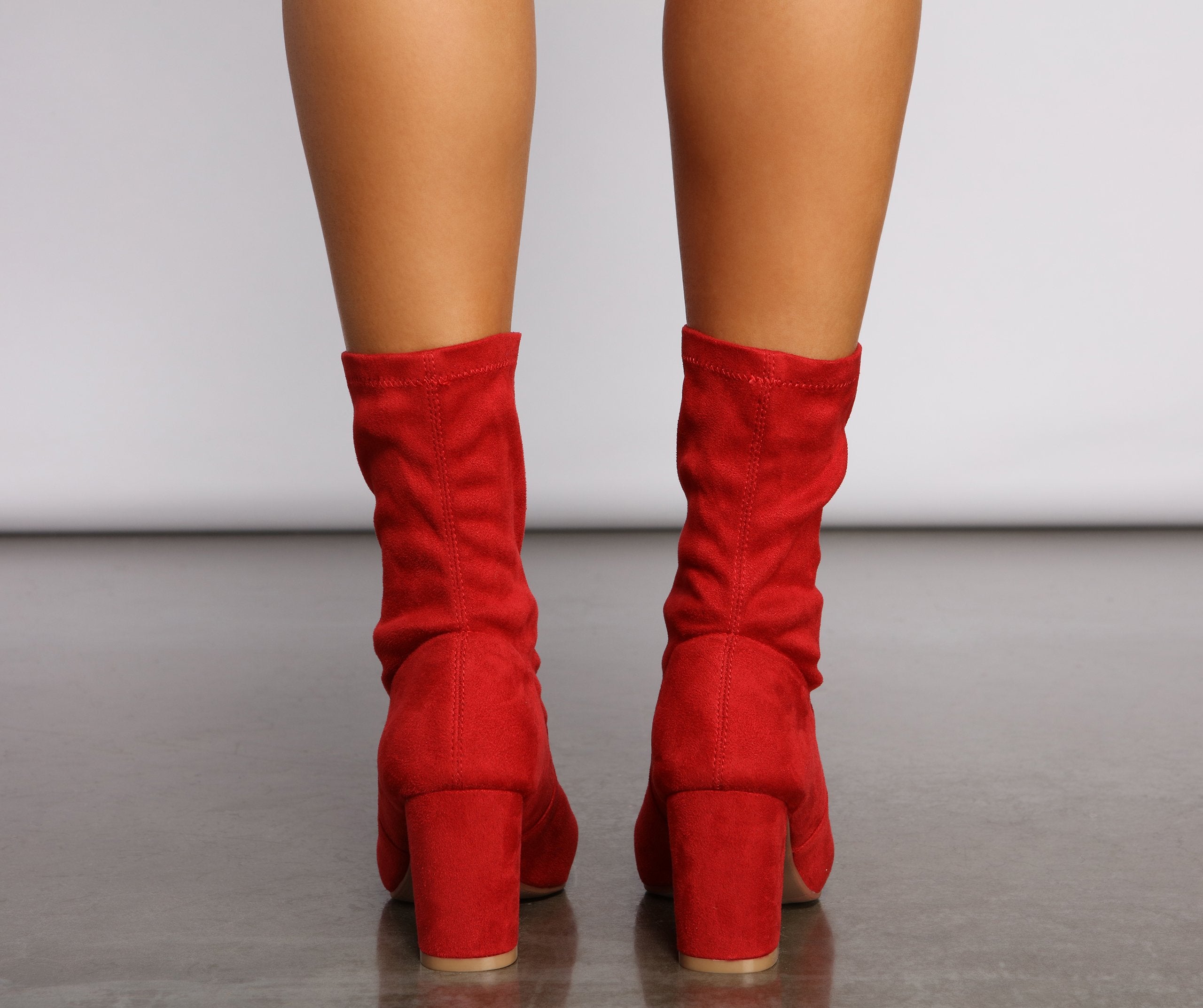 Faux Suede Pointed Toe Sock Booties