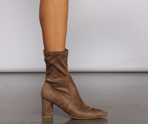 Faux Suede Pointed Toe Sock Booties