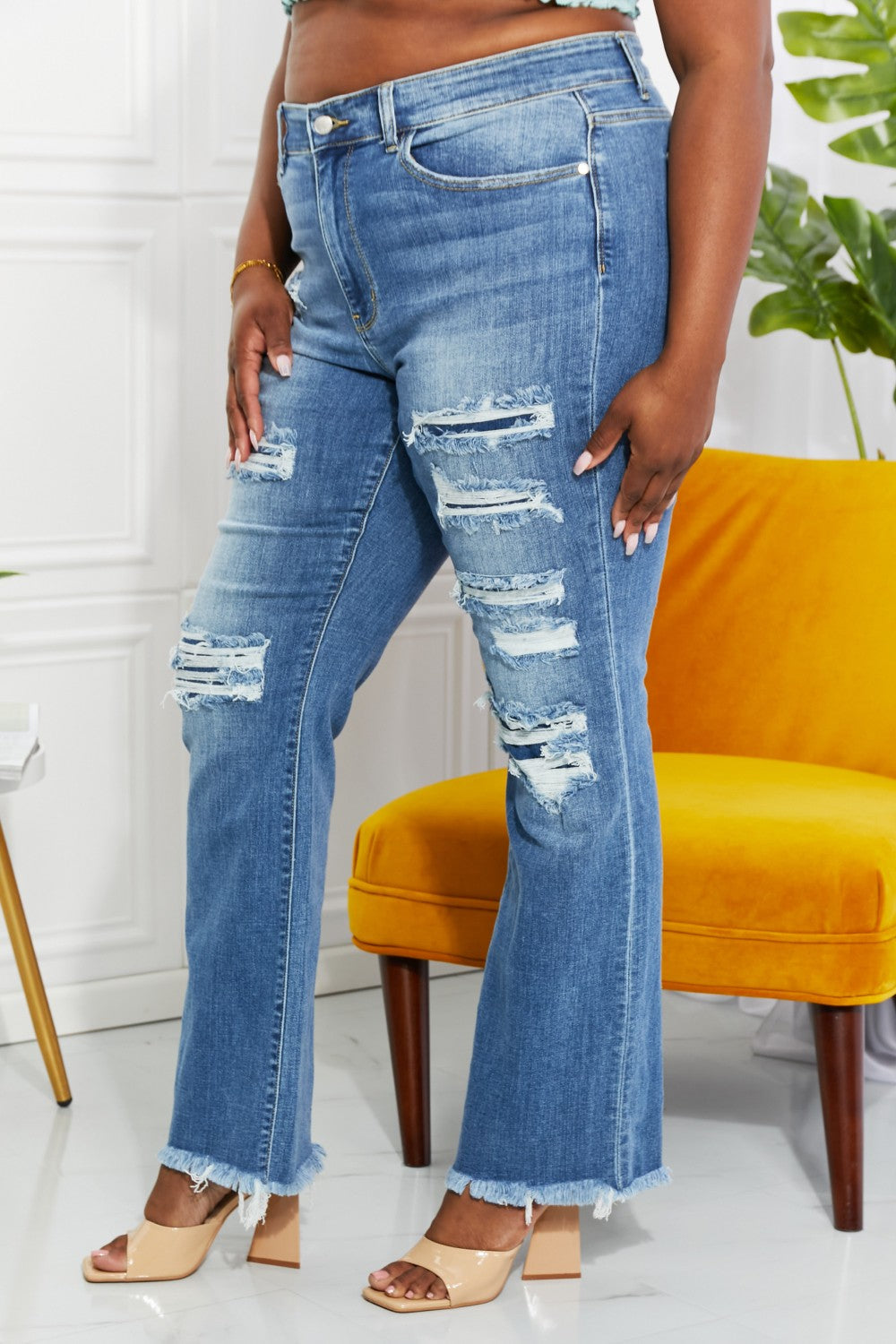 Full Size Janie High Waisted Patched Bootcut