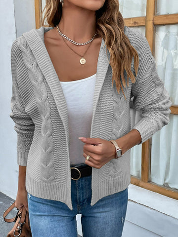 Cable-Knit Dropped Shoulder Hooded Cardigan