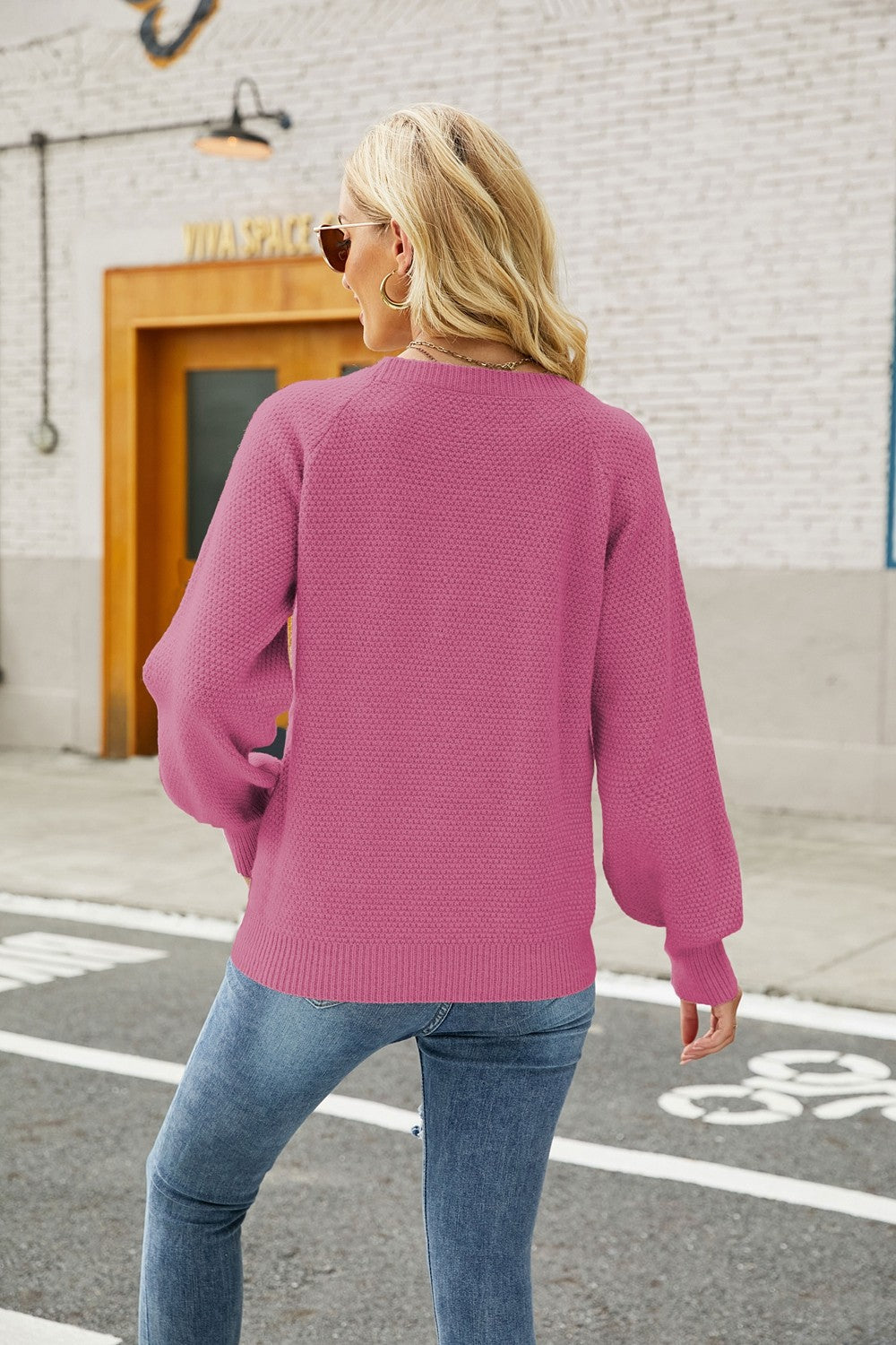 Mixed Knit Raglan Sleeve Sweater