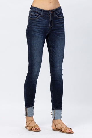 Dark Blue Cuffed Skinny Jeans