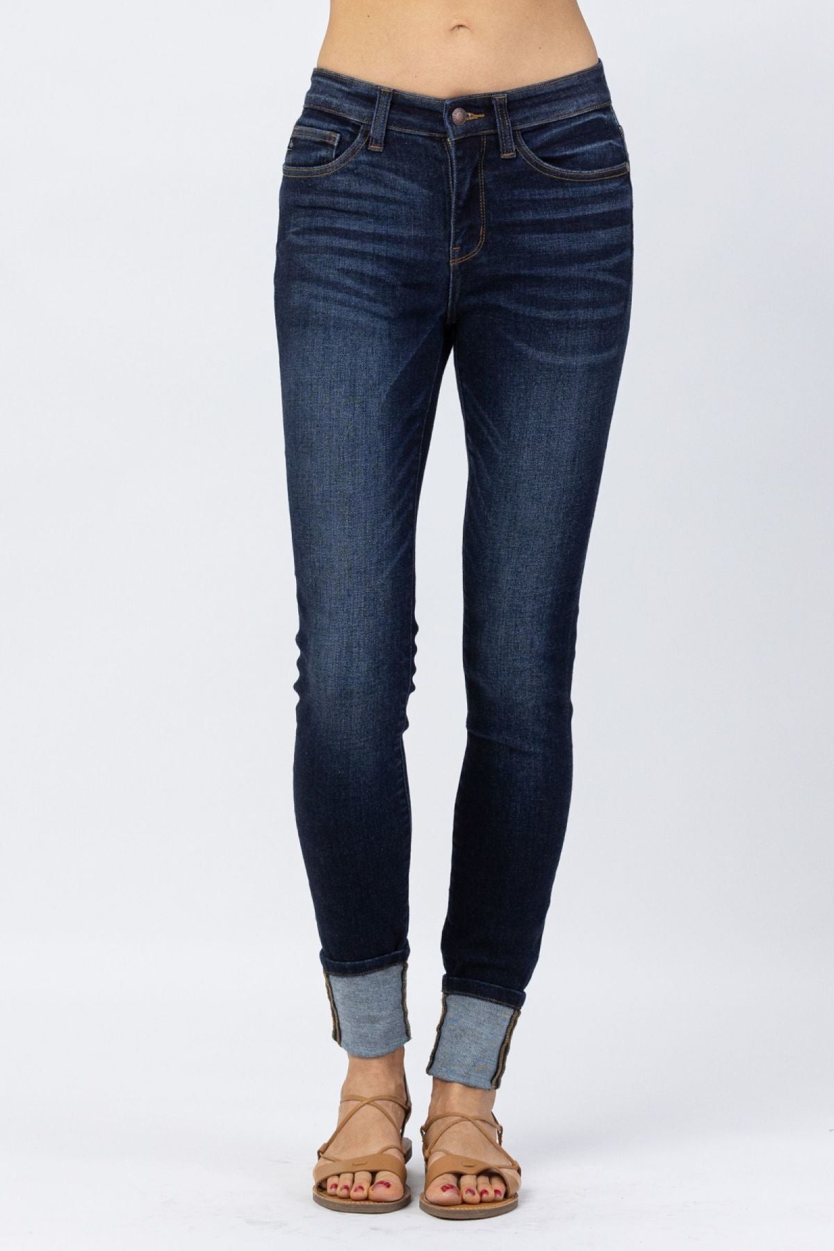 Dark Blue Cuffed Skinny Jeans