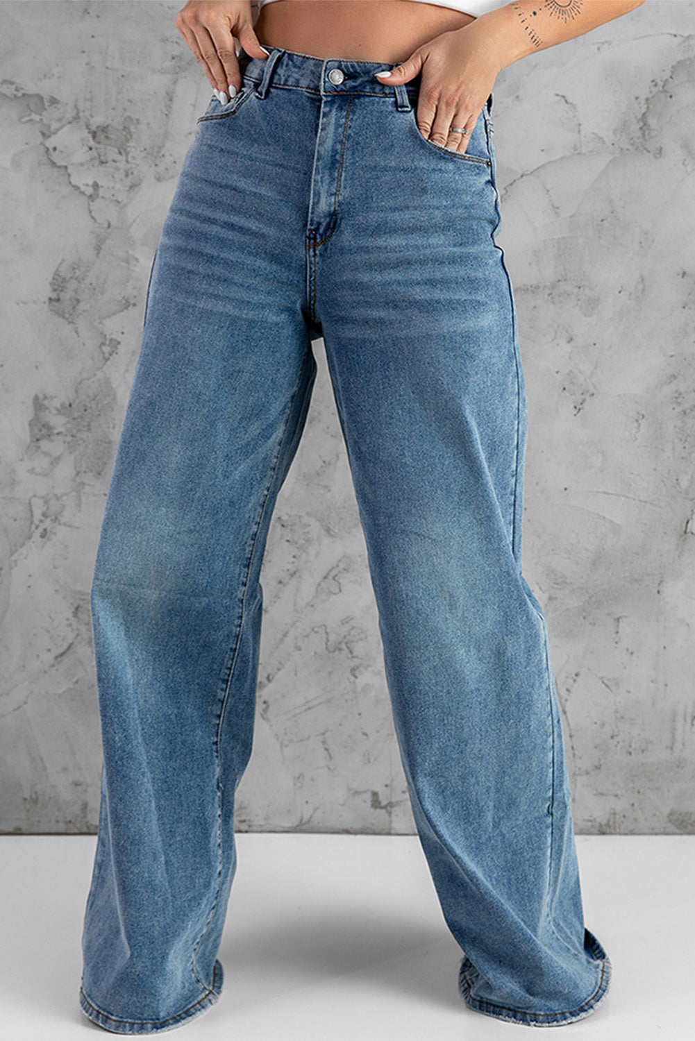 Vintage Wash Wide Leg Jeans