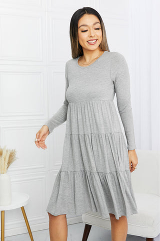 BOMBOM Long Sleeve Round Neck Tiered Dress