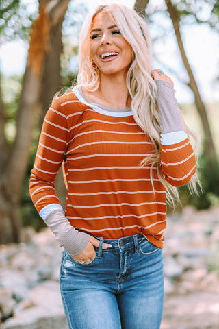Striped Round Neck Rib-Knit Top