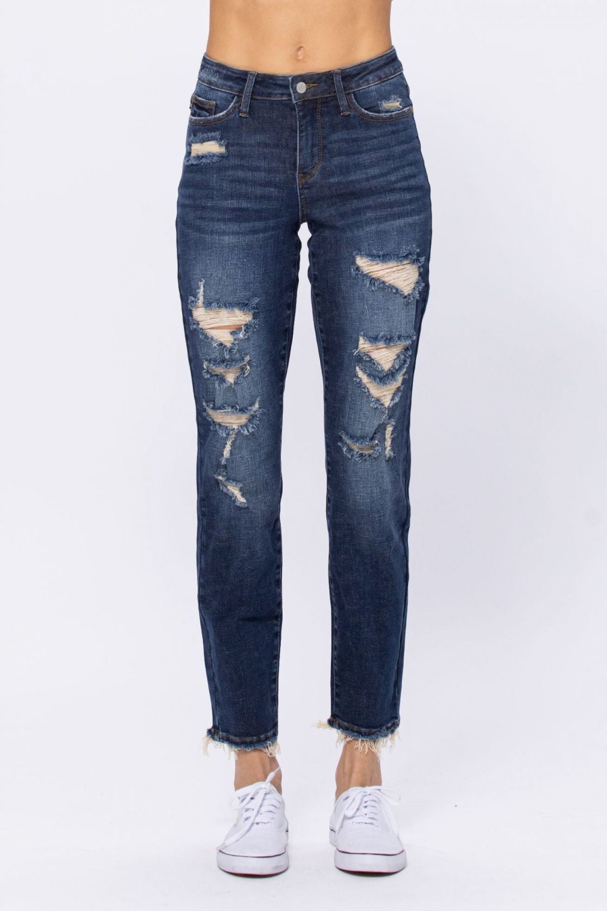 Mid-Rise Distressed Boyfriend Jeans