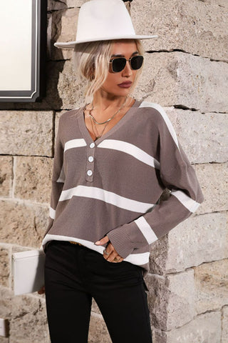 Striped Side Slit High-Low Sweater