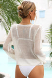 Openwork Scoop Neck Long Sleeve Cover Up
