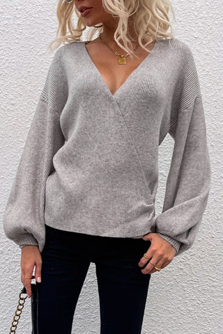 Lantern Sleeve Surplice Knit Sweater