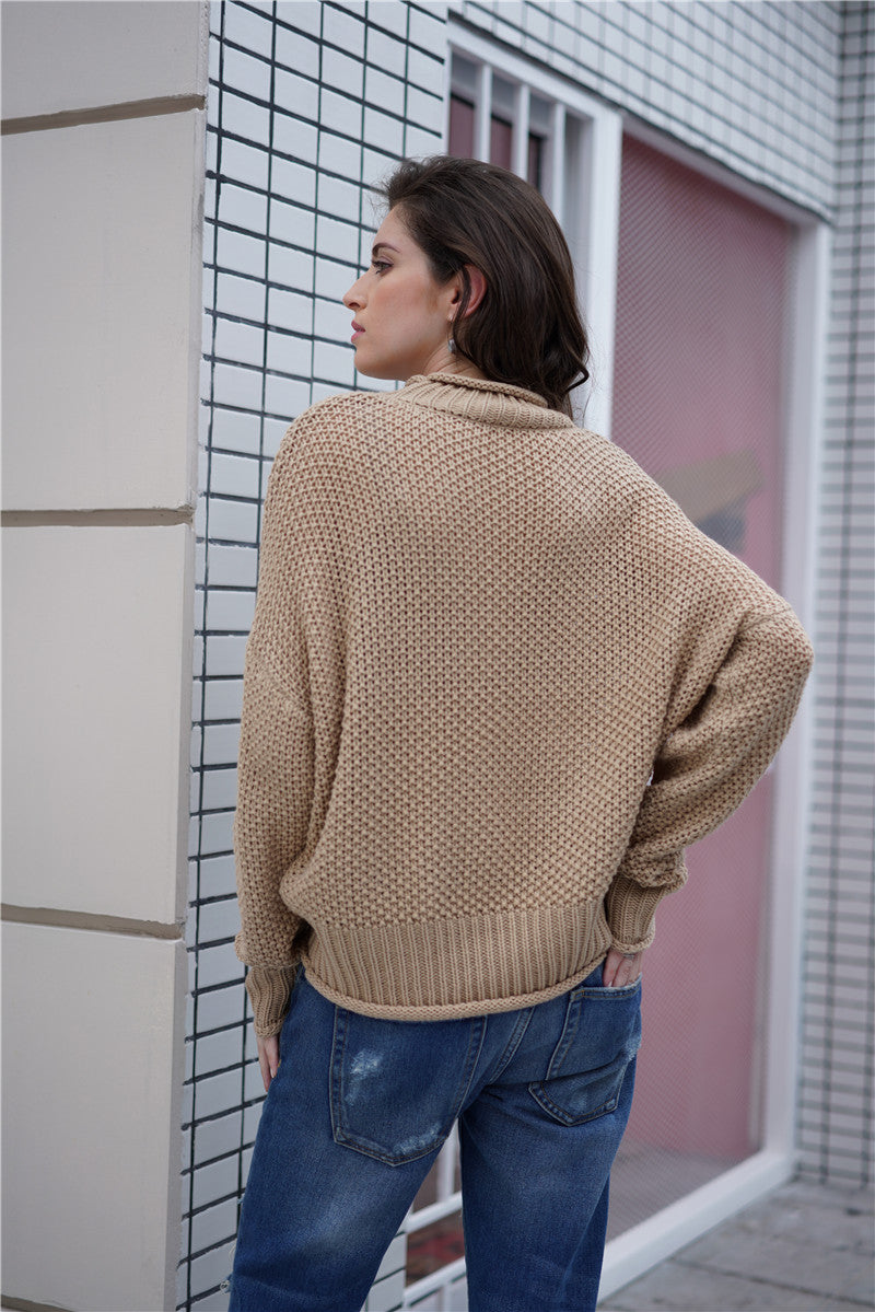 Waffle Knit Rolled Hem Sweater