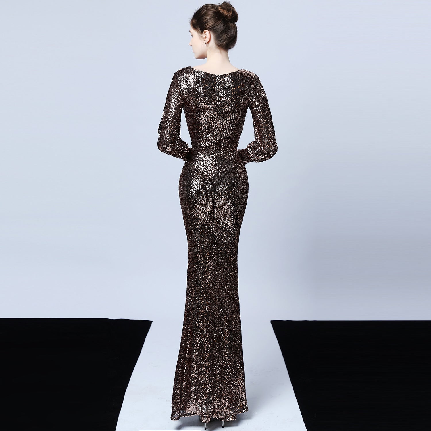 Ella long-sleeve sequined formal fishtail dress