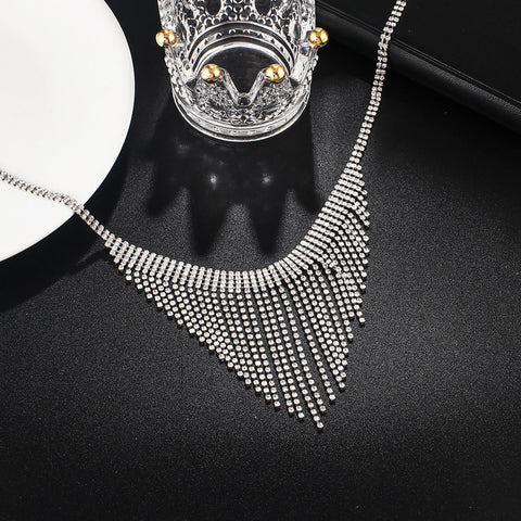 Silver RhineStone Tassels Necklace