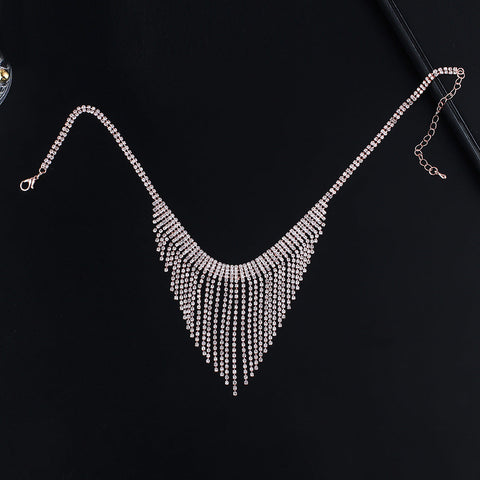 Silver RhineStone Tassels Necklace