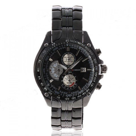 Black Stainless Steel Waterproof Chronograph (Black 4.6cm Dial)